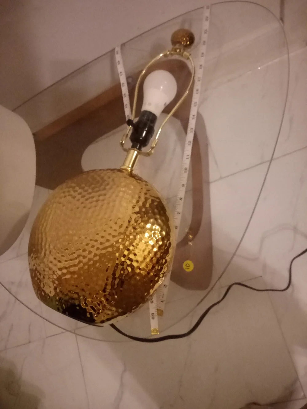 Hammered Gold Globe Table Lamp with White Drum Shade